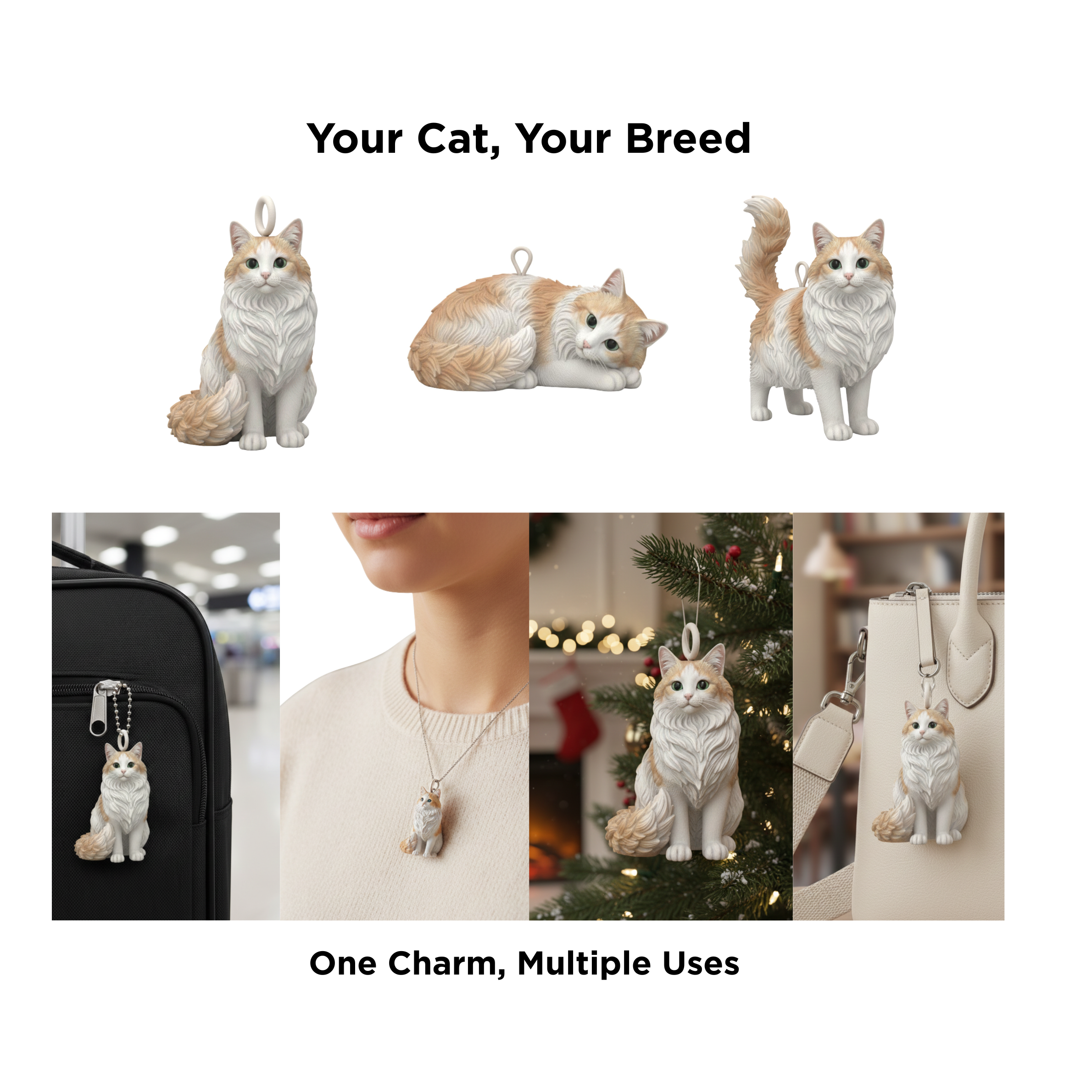 Personalized 3D Mini Cat Figurine Charm | Custom Name