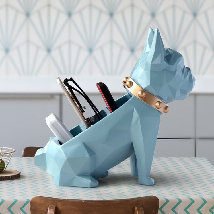 Light Blue colored dog storage box for home and office decor.
