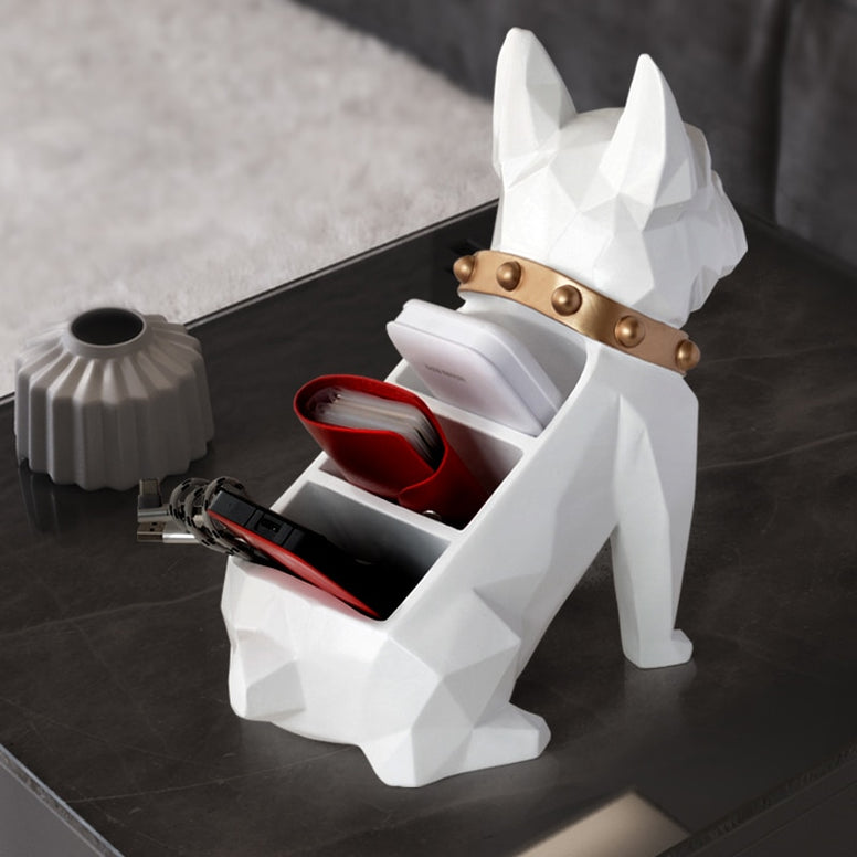 White colored dog storage box for home and office decor.