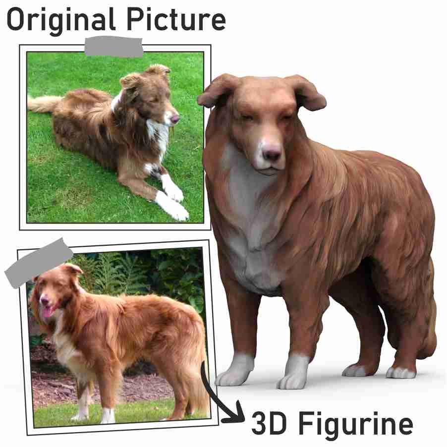 Realistic dog figurine from 2d photos.
