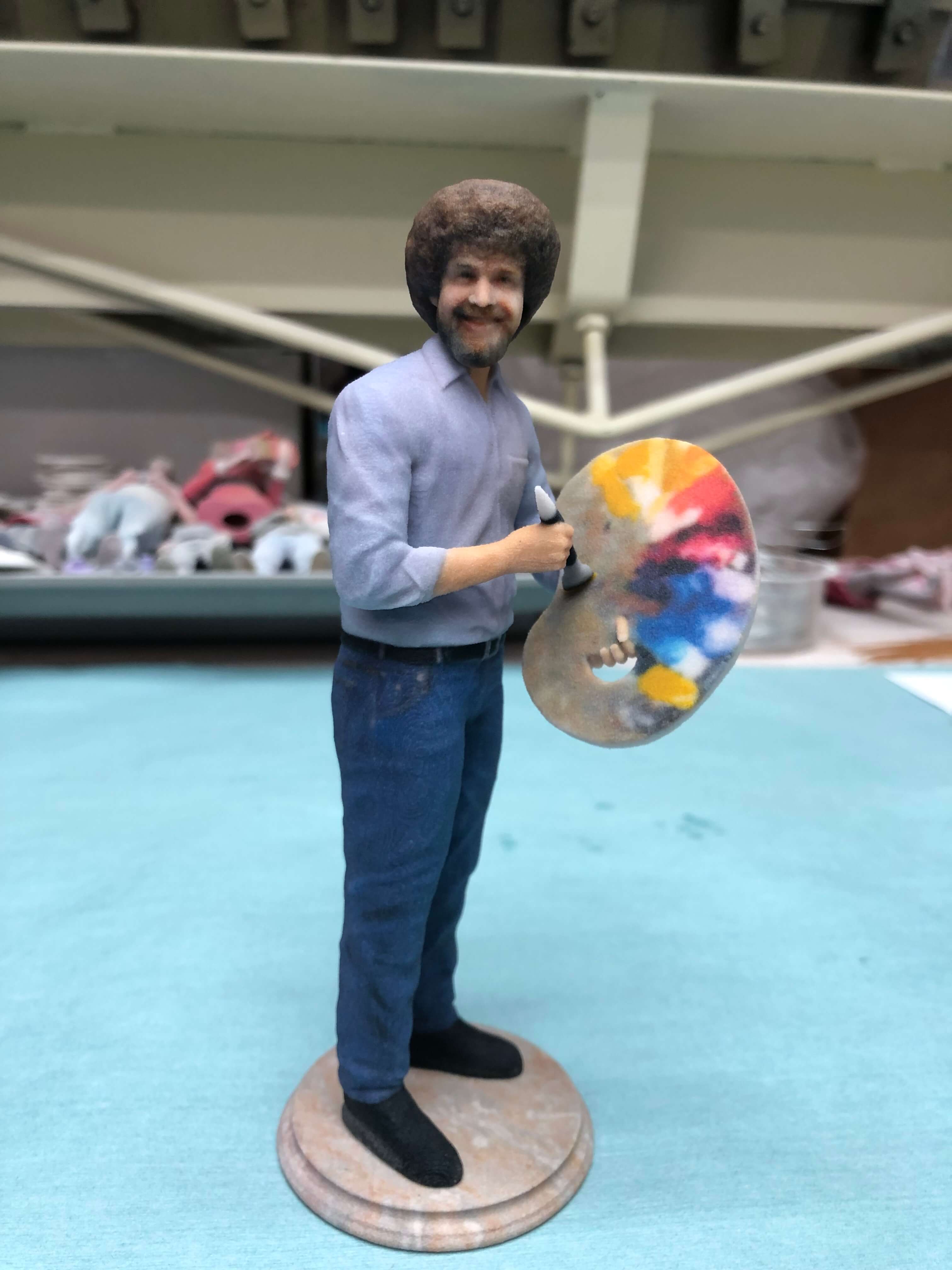 Bob ross 3d replica with paintbrush and palette