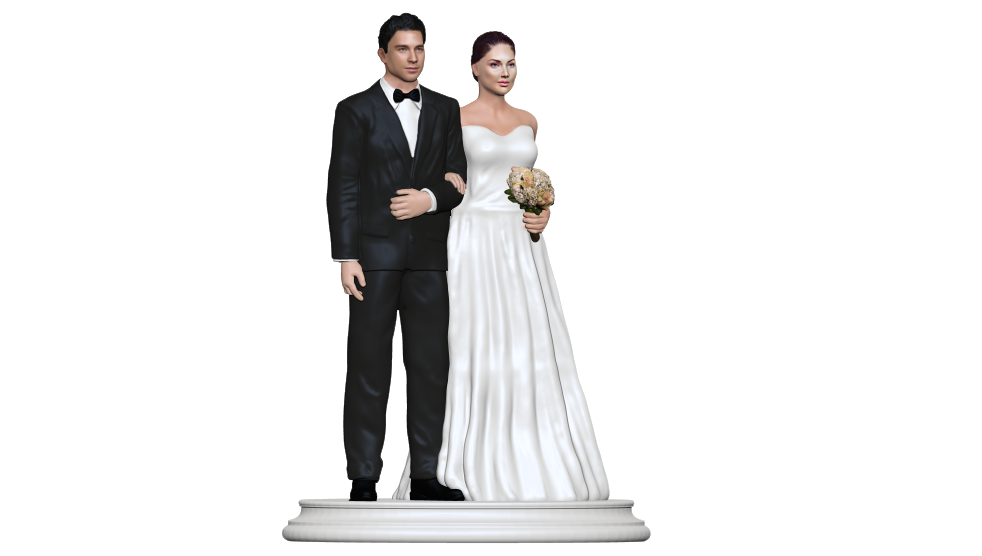 Custom wedding cake topper figurine view from left.