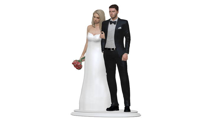 Wedding cake topper figurine view from right.
