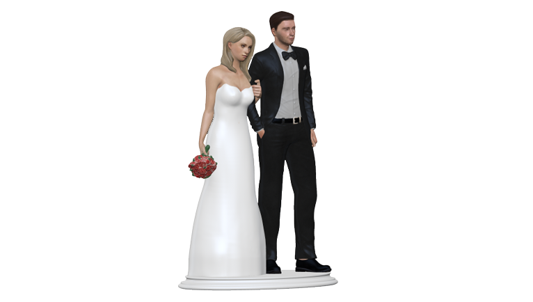 Wedding cake topper figurine view from left.