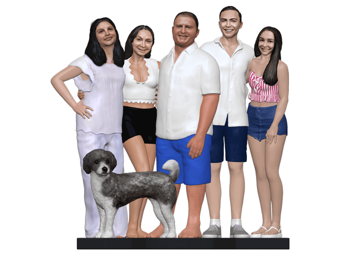 Family figurine of 5 with Pet dog