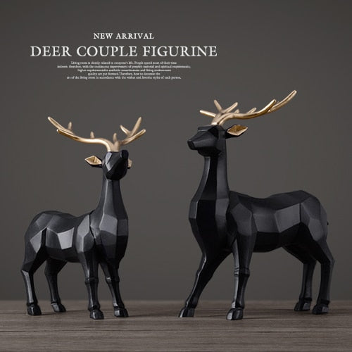 A Pair of Black Deer Figurine