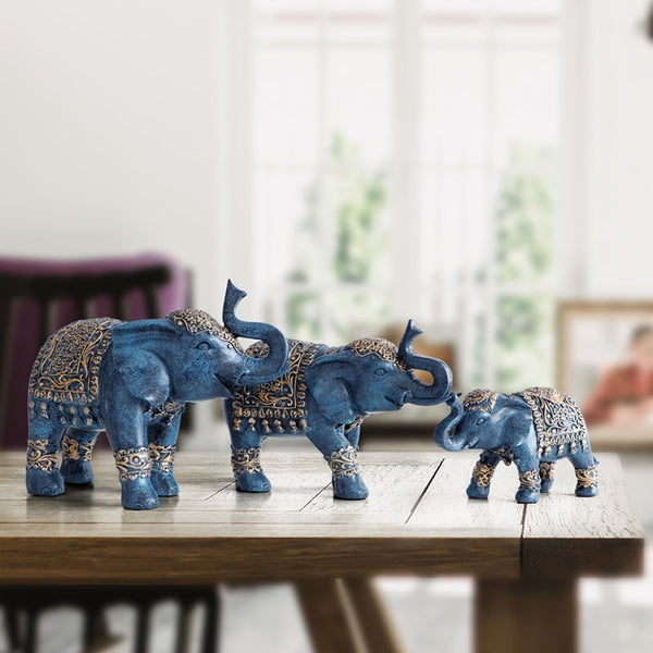 Blue Elephant family figurine on tabletop